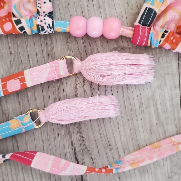 Nasty Gal Floral Boarder Boho Print Tassel Beaded  Bikini Swimsuit Set Size 8 - Picture 9 of 10